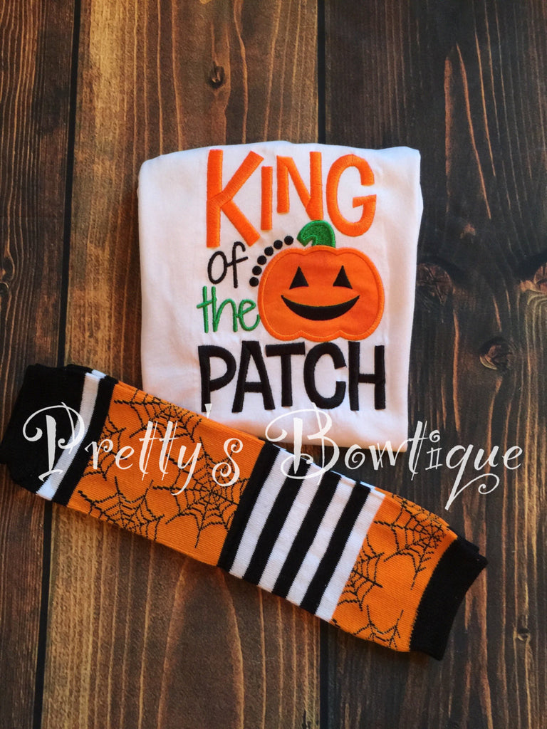 King of the Patch Boys Halloween Outfit with Bodysuit or T-Shirt and Legwarmers in Sizes Newborn to Youth XL - Pretty's Bowtique