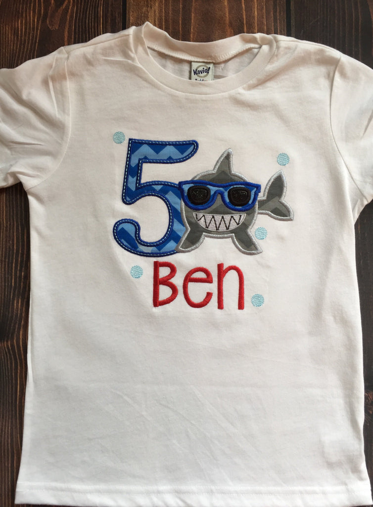 Shark Birthday Shirt or Bodysuit  - Custom Birthday outfit Shark--Under the sea-- Shark Boys Birthday Shirt -- 1st Birthday-- 2nd-- 3r - Pretty's Bowtique