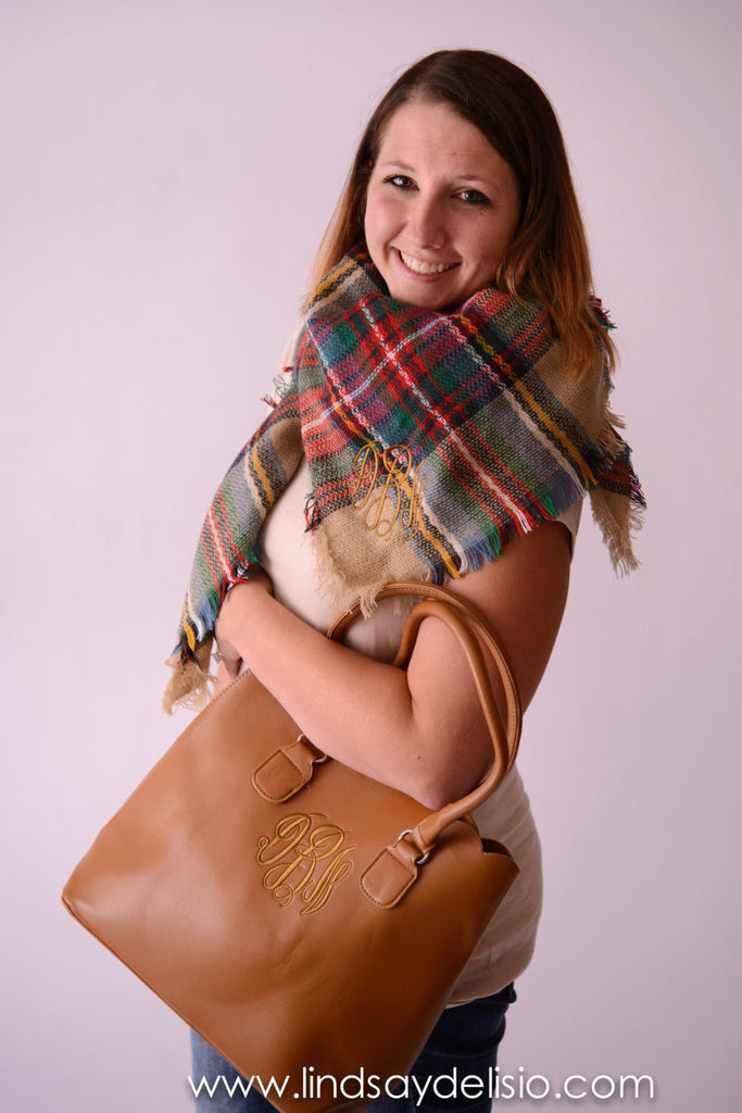 Faux Leather Tote with Scalloped Edging and Monogram in Black, White, Brown or Dark Brown - Pretty's Bowtique