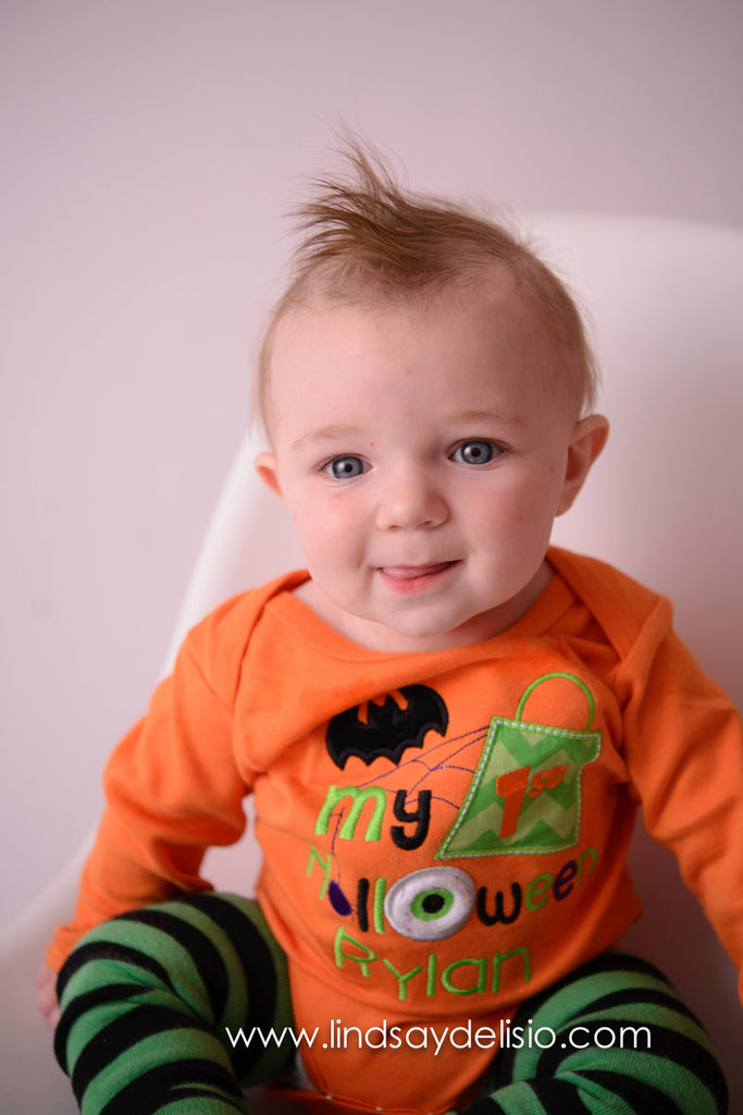 Baby Boy 1st Halloween One piece or T-shirt -- personalized boys Halloween outfit bodysuit or shirt-- Bat - Pretty's Bowtique
