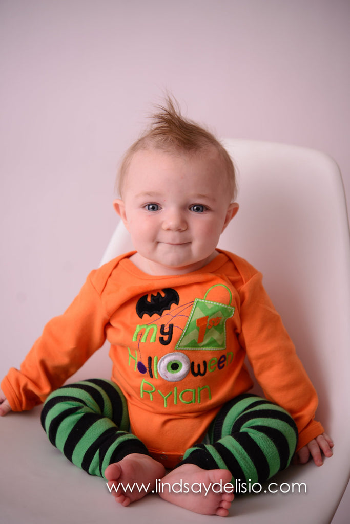 Baby Halloween Bodysuit or Shirt with Leg Warmers for Boy Personalized with Name -- Newborn to 18 Months - Pretty's Bowtique
