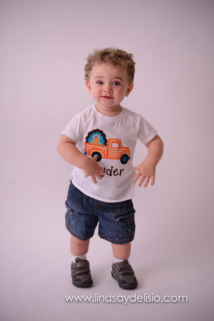 Boys Thanksgiving Turkey bodysuit or Shirt - Turkey shirt for babies, toddler, and children -- Pick Up truck Thanksgiving Shirt - Pretty's Bowtique