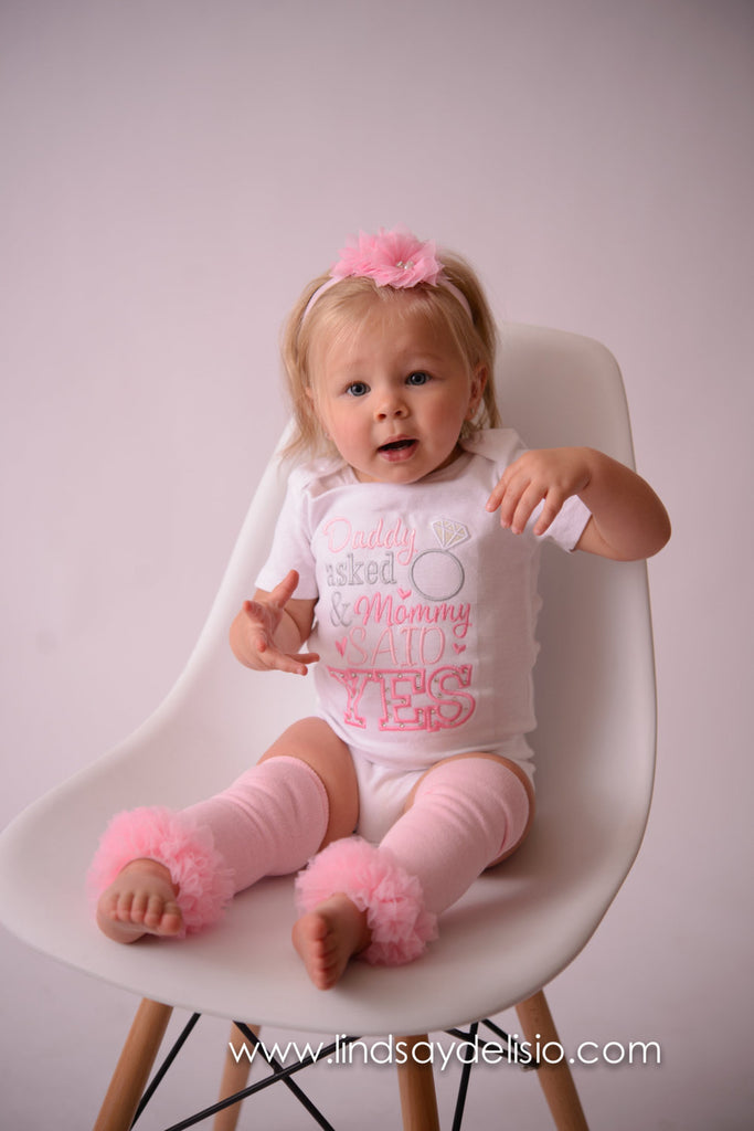 Girls Daddy Asked and mommy said YES bodysuit or T-Shirt - Perfect for Engagement photos 3pc set - Pretty's Bowtique