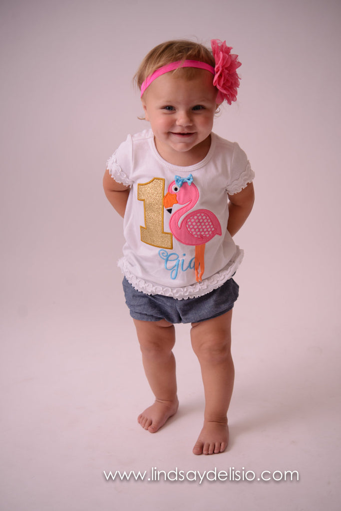 Girls Flamingo Birthday Shirt or bodysuit -- Girls Birthday Shirt, Flamingo Gifts, Flamingo Shirt, Flamingo Clothing, Flamingo Bodysuit - Pretty's Bowtique