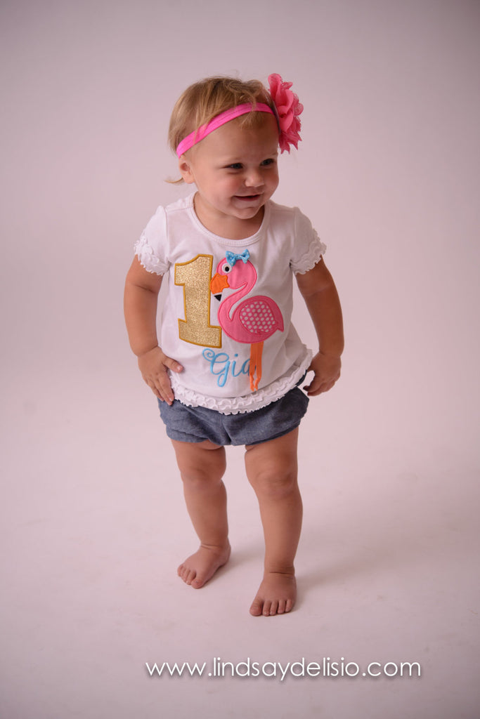 Girls Flamingo Birthday Shirt or bodysuit -- Girls Birthday Shirt, Flamingo Gifts, Flamingo Shirt, Flamingo Clothing, Flamingo Bodysuit - Pretty's Bowtique