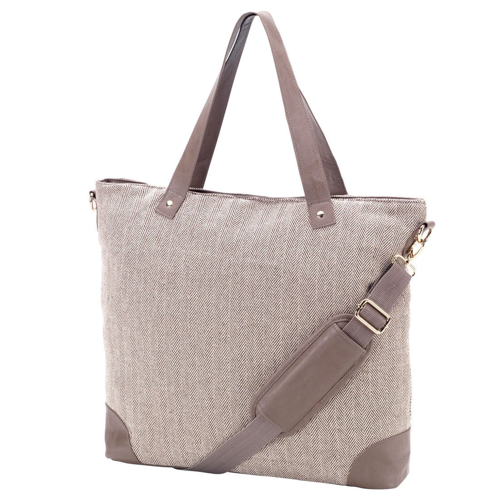 Monogram Bag – Herringbone Bag with Faux Leather Accents and Embroidered Initials - Pretty's Bowtique