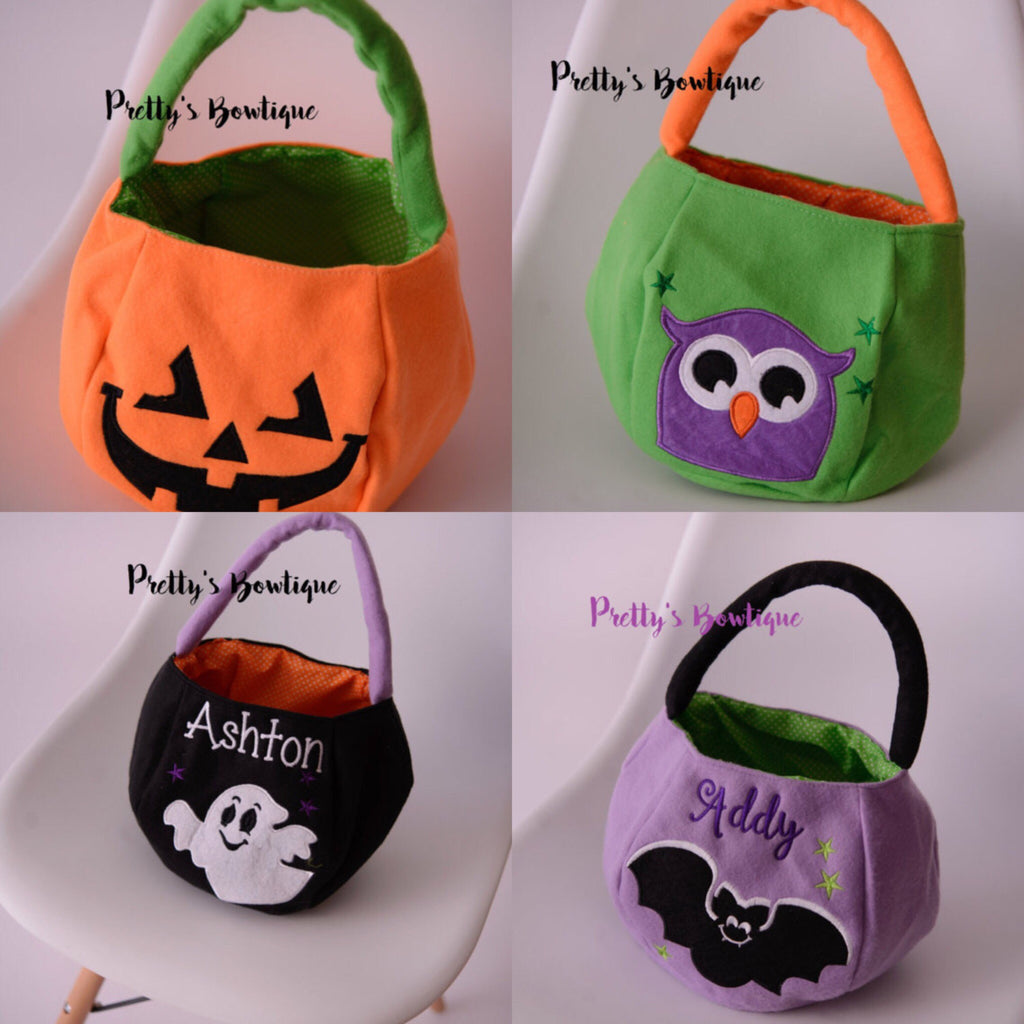 Personalized Halloween Bag Trick or Treat Bucket - 4 Designs Available - Pretty's Bowtique