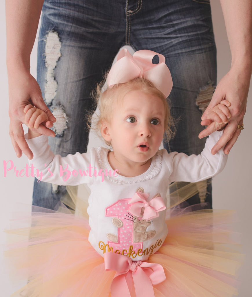 First Birthday Bodysuit or Shirt -- Bunny Birthday outfit- Easter Birthday-- Spring Birthday shirt -- 1st Birthday Shirt Bunny-- tutu--bow - Pretty's Bowtique
