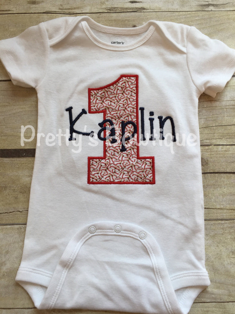 Baseball Theme Birthday Shirt - Birthday shirt with age - Baseball personalized with name in navy blue - Boys Baseball Shirt -- Baseball 1st - Pretty's Bowtique
