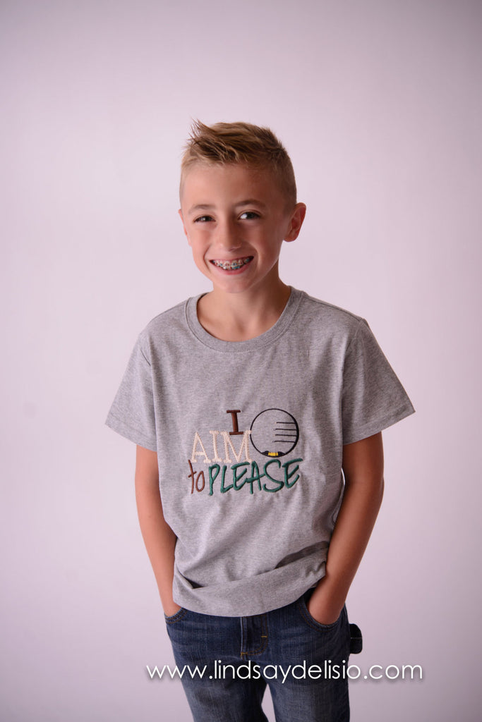 Boys hunting bodysuit or shirt --I Aim to please - Boy Hunting Shirt-- Boy Deer shirt--Boys Shirt - Pretty's Bowtique