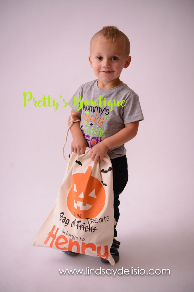 Personalized Halloween Sack with Drawstring - Trick or Treat Bag- Halloween Tote– 3 Designs Available - Pretty's Bowtique