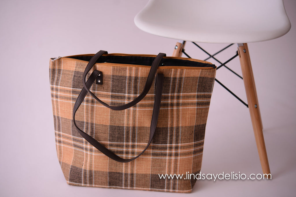 Plaid Tote Bag Personalized with FREE Embroidered Monogram and Faux Leather Handles - Pretty's Bowtique