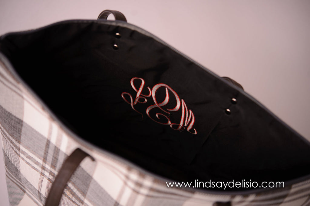 Plaid Bag for Fall with FREE Embroidered Monogram and Faux Leather Handles - Pretty's Bowtique