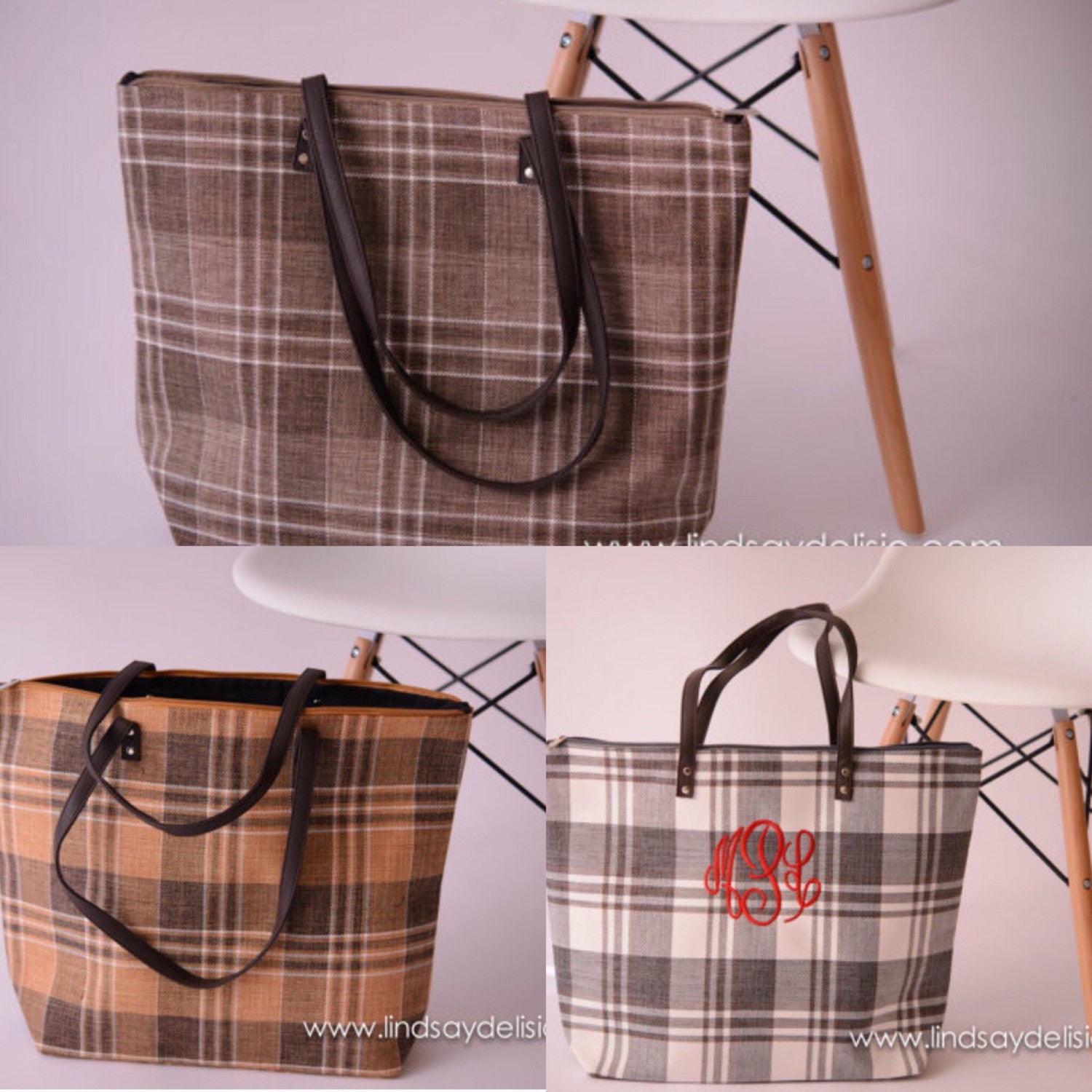 Plaid Purse for Fall -- Monogrammed Bag with Faux Leather Handles