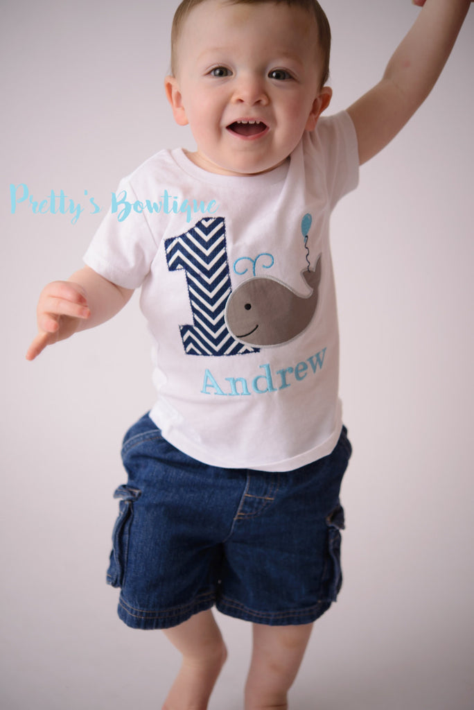 Boys Whale 1st Birthday Shirt or Bodysuit  - Custom Birthday outfit Whale - Pretty's Bowtique