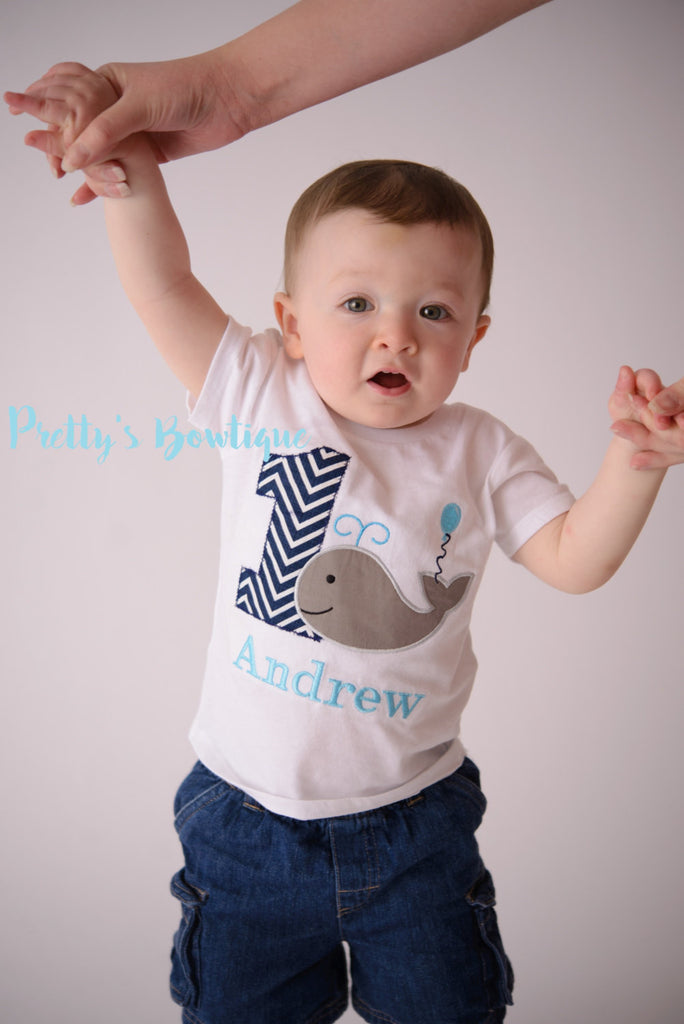 Boys Whale 1st Birthday Shirt or Bodysuit  - Custom Birthday outfit Whale - Pretty's Bowtique