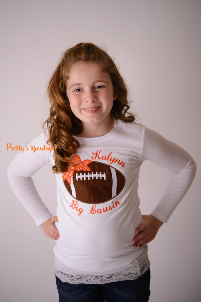 Girls Football shirt or bodysuit for babies, toddler, and children.  You pick team colors - Pretty's Bowtique