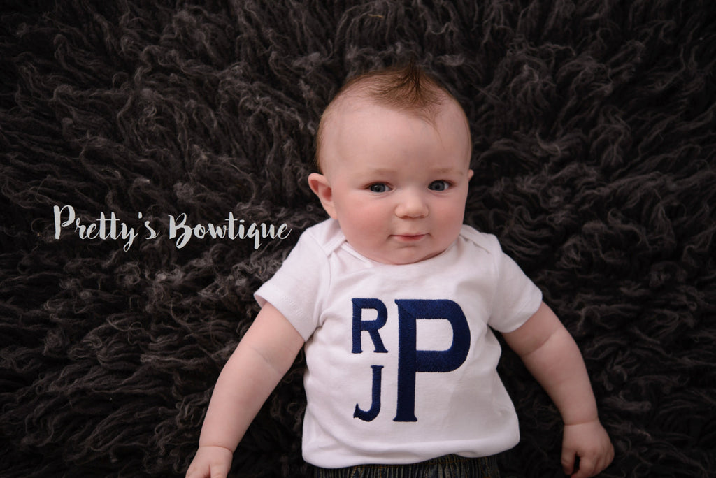 Baby Boy Monogram Bodysuit or Kids T Shirt -- Sizes 3 Month to Youth XL - Pretty's Bowtique