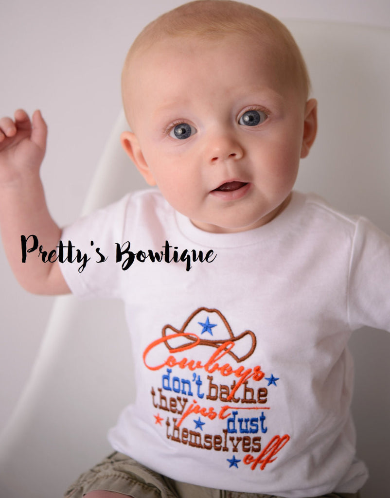 Boy's Cowboys don't bathe they just dust themselves off, Cowboy T shirt, Baby Boy cowboy bodsuit -- Boys Cowboys t shirt - Pretty's Bowtique