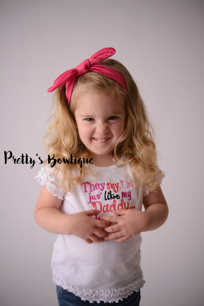 They say I'm jus' like my Daddy...He must be Perfect Too!!! Can be customized bodysuit/Shirt -- Girls Tie Headband -- Baby shower gift -- - Pretty's Bowtique