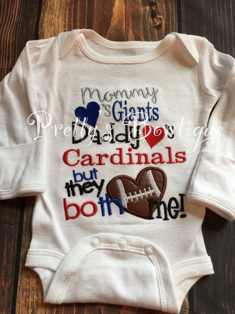Mommy loves the (you pick team) daddy loves the (you pick team) but the both love me football -- House divided football - Pretty's Bowtique