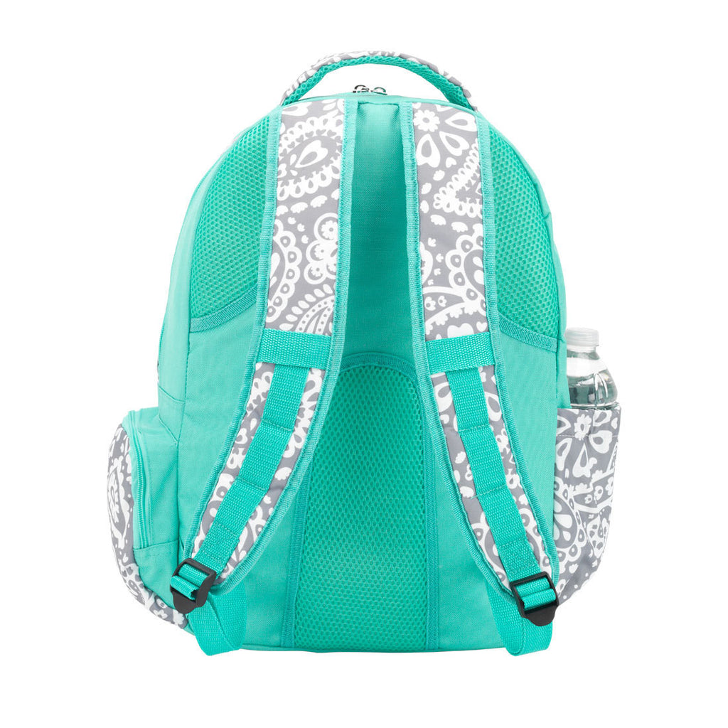 Monogrammed Backpack-- Book bag Monogrammed -- Lunch Box monogram-- Personalized bag-- Monogrammed Bookbag and Lunch Box-- Paisley -- Aqua - Pretty's Bowtique