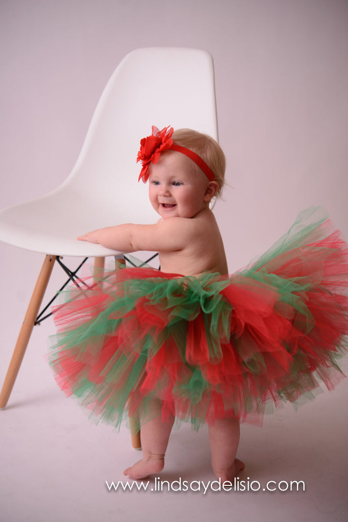 Red and Green Christmas Tutu for Sizes Newborn to Youth 14 - Pretty's Bowtique