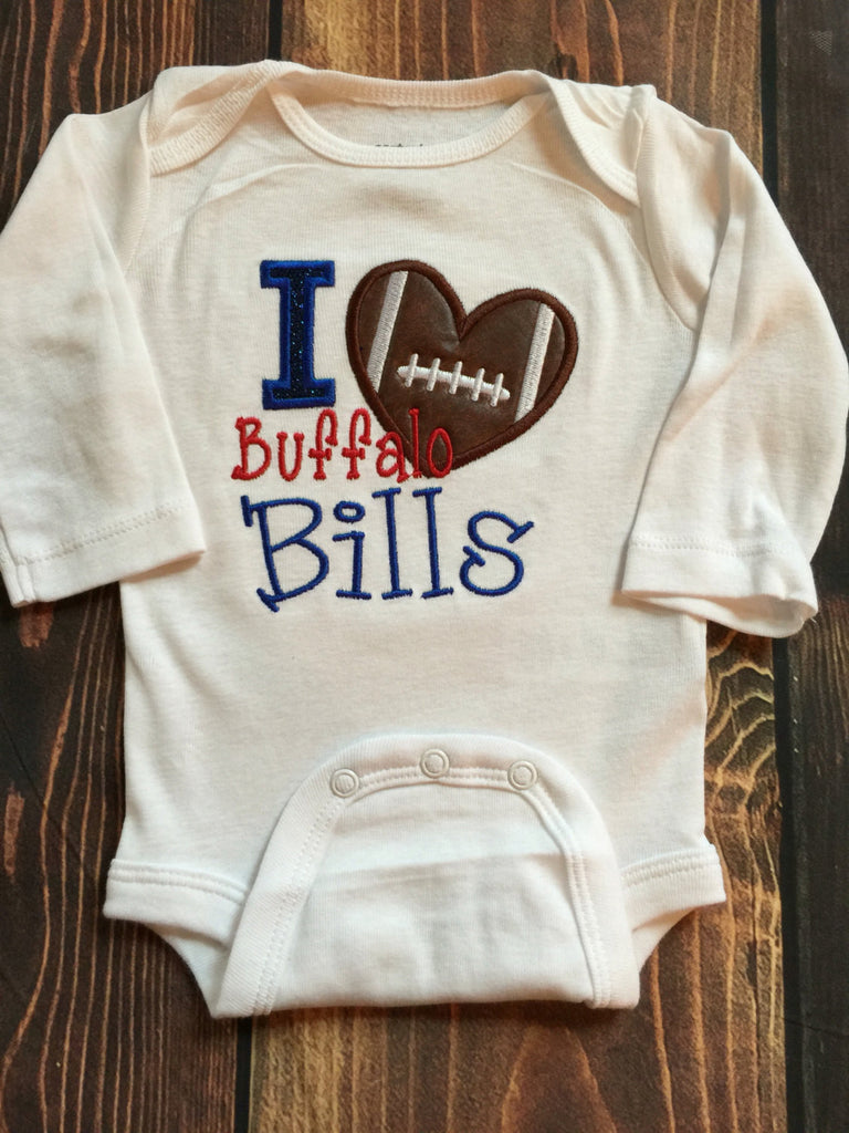 Buffalo Bills Baby Girl Football Shirt or Baby Bodysuit – Sizes Newborn to XL 14 - Pretty's Bowtique