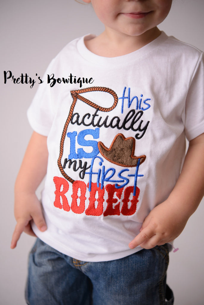 This acutally is my first rodeo -- Boys Bull rider t shirt-- Baby boy rodeo bodysuit-- Boy Bull rider Bodysuit--western t-shirt--Rodeo shirt - Pretty's Bowtique