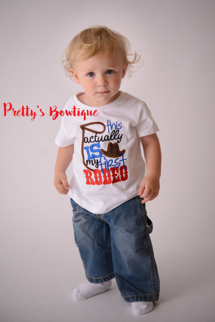 This acutally is my first rodeo -- Boys Bull rider t shirt-- Baby boy rodeo bodysuit-- Boy Bull rider Bodysuit--western t-shirt--Rodeo shirt - Pretty's Bowtique