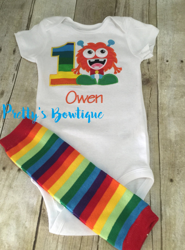 Monster Birthday--birthday monster --little monster outfit -- Shirt or Onepiece/legwarmers/party hat-- Boys Monster outfit-- 1st Birthday - Pretty's Bowtique