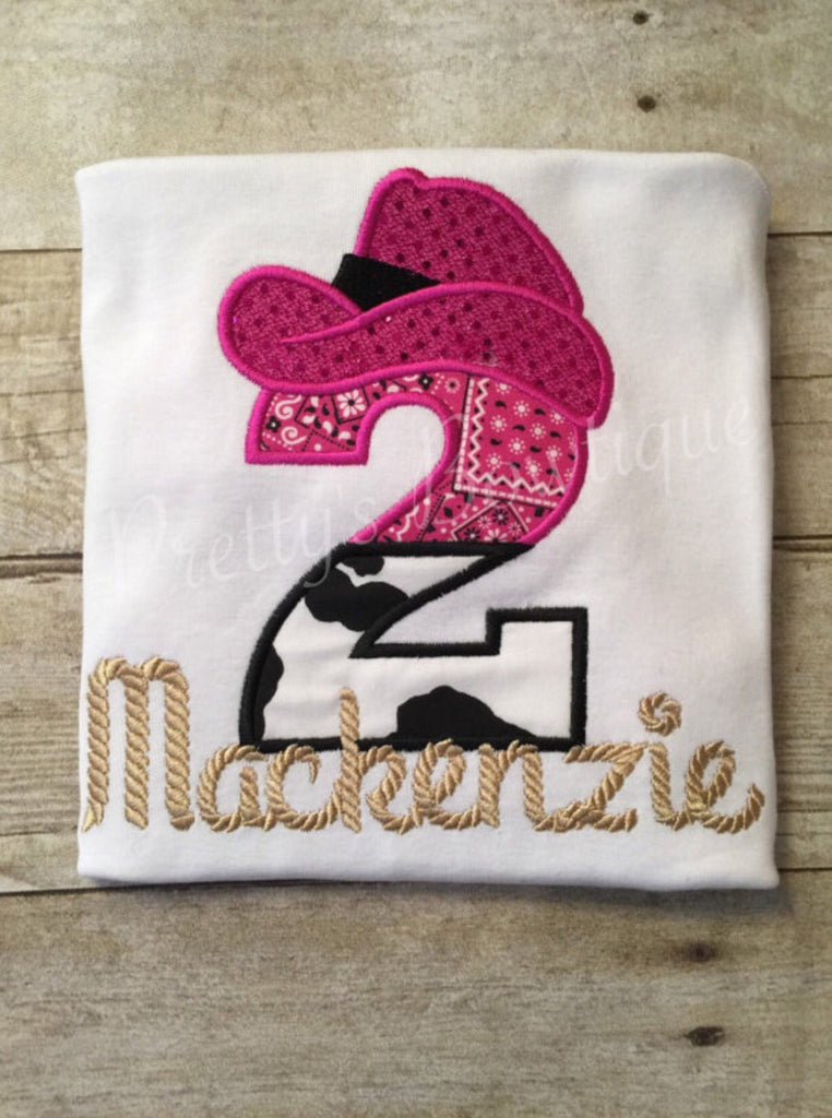 Girls Western Birthday Shirt-- Cowgirl Birthday shirt-- Farm Birthday - Cowboy or Cowgirl birthday shirt any age. Can customize colors - Pretty's Bowtique