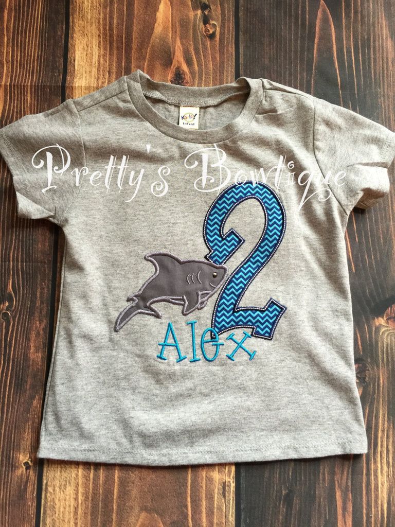 Boys Shark Birthday Shirt or Bodysuit  - Custom Birthday outfit Shark--Under the sea-- Shark Boys Birthday Shirt -- 1st Birthday-- 2nd-- 3rd - Pretty's Bowtique
