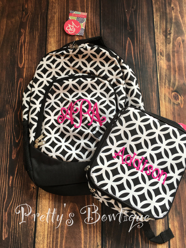 Monogrammed Backpack-- Book bag Monogrammed -- Lunch Box monogram-- Personalized bag-- Monogrammed Bookbag and Lunch Box-- SALE - Pretty's Bowtique