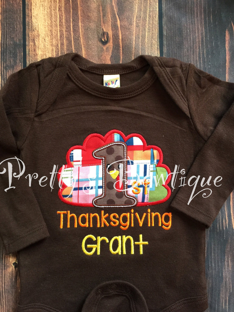First Thanksgiving Boy Shirt or Baby Bodysuit Personalized with Name in Sizes Newborn to Youth XL - Pretty's Bowtique