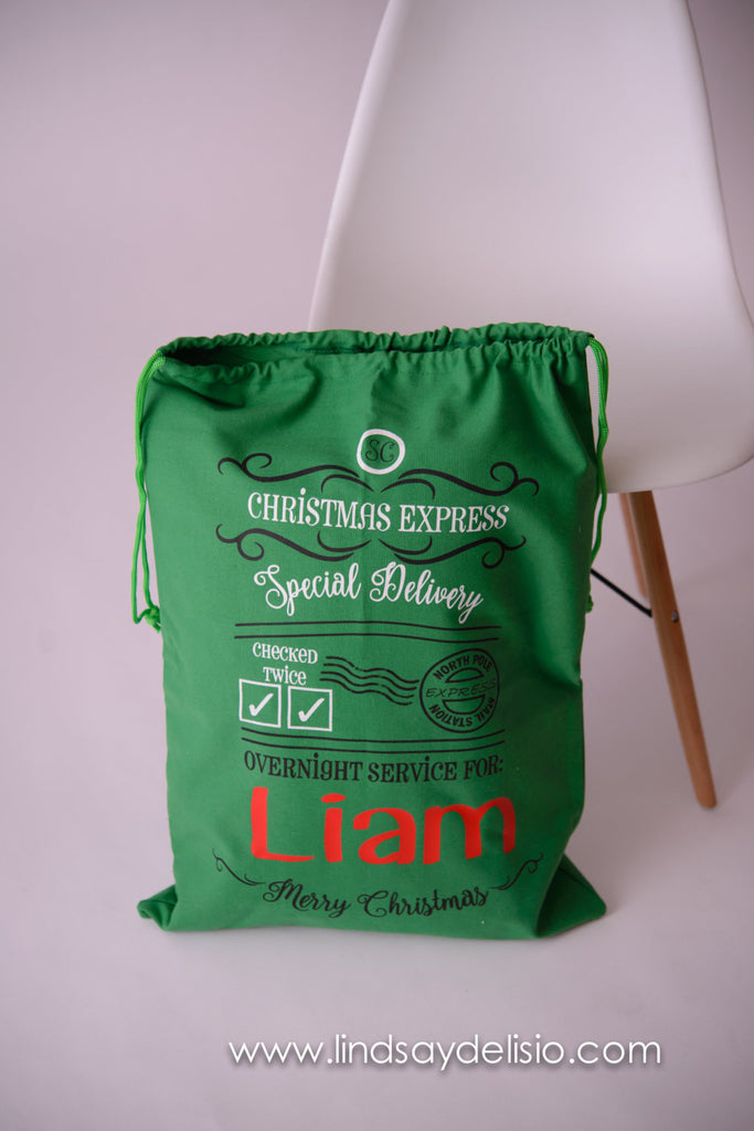Personalized Santa Sack - Custom Name Christmas Bag-- Christmas Gift Bag -- Santa Sack -- Christmas Gift bag -- Reusable Gift Bag- - Pretty's Bowtique