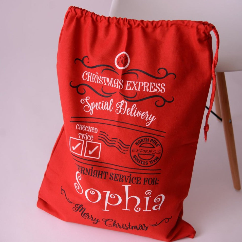 Personalized Santa Sack - Custom Name Christmas Bag-- Christmas Gift Bag -- Santa Sack -- Christmas Gift bag -- Reusable Gift Bag- - Pretty's Bowtique