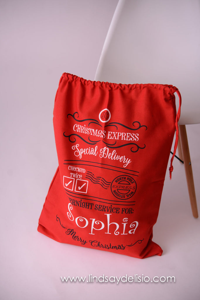 Personalized Santa Sack - Custom Name Christmas Bag-- Christmas Gift Bag -- Santa Sack -- Christmas Gift bag -- Reusable Gift Bag- - Pretty's Bowtique