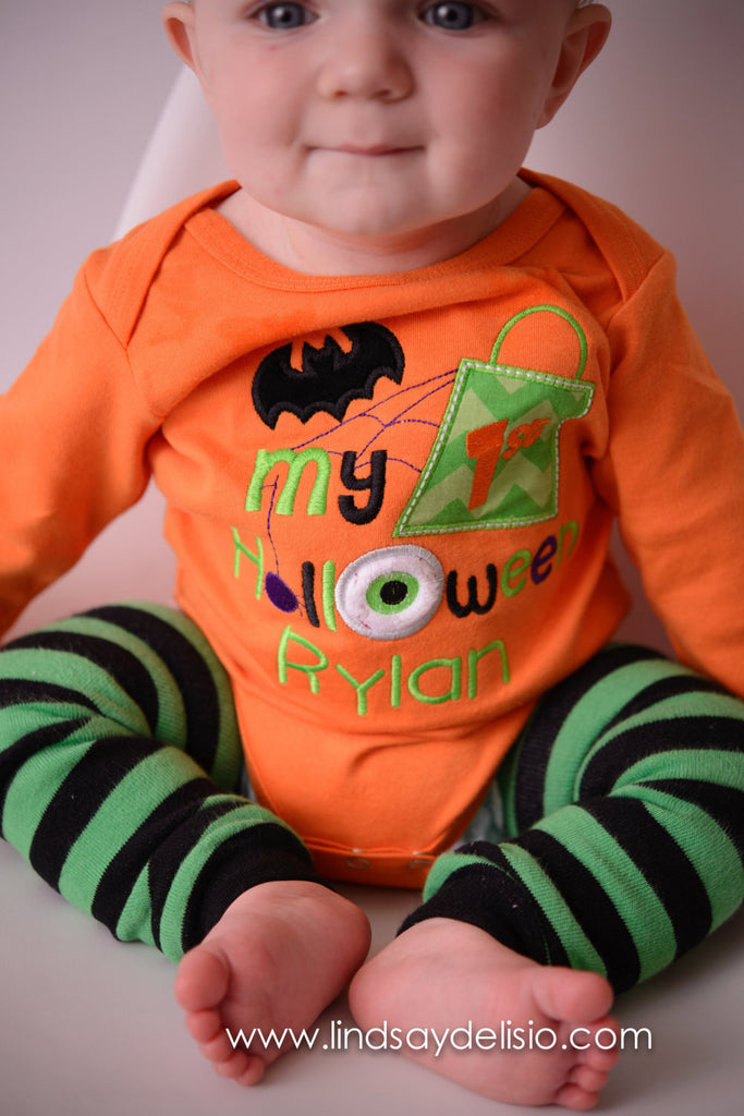 Baby Halloween Bodysuit or Shirt with Leg Warmers for Boy Personalized with Name -- Newborn to 18 Months - Pretty's Bowtique