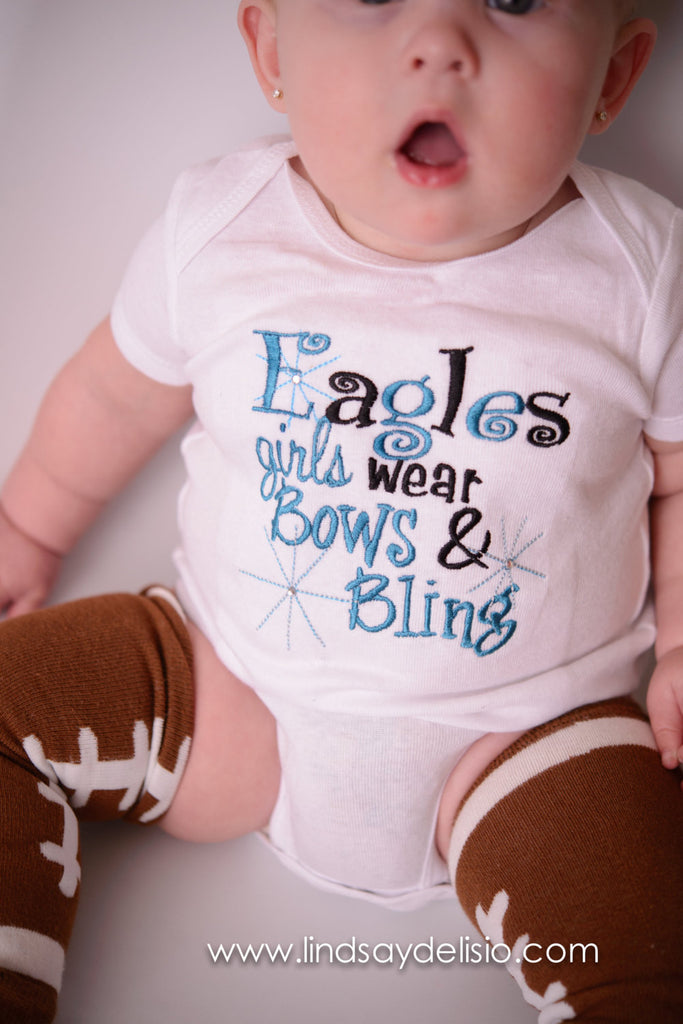 Girls Football Shirt-- Eagles girls like bling bodysuit or t shirt  colors can be customized for any high school or team - Pretty's Bowtique