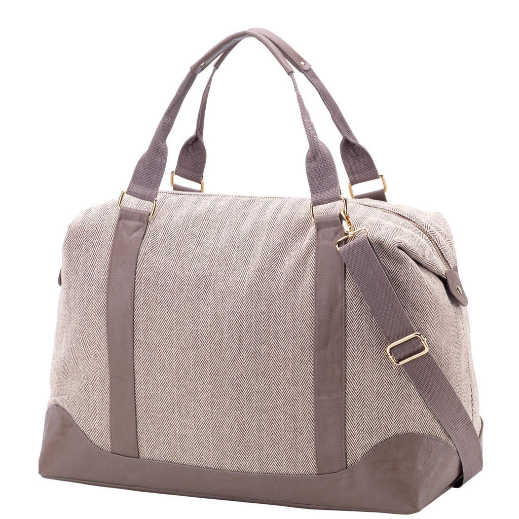 Monogram Weekender Bag in Herringbone with Gold and Faux Leather Accents - Pretty's Bowtique
