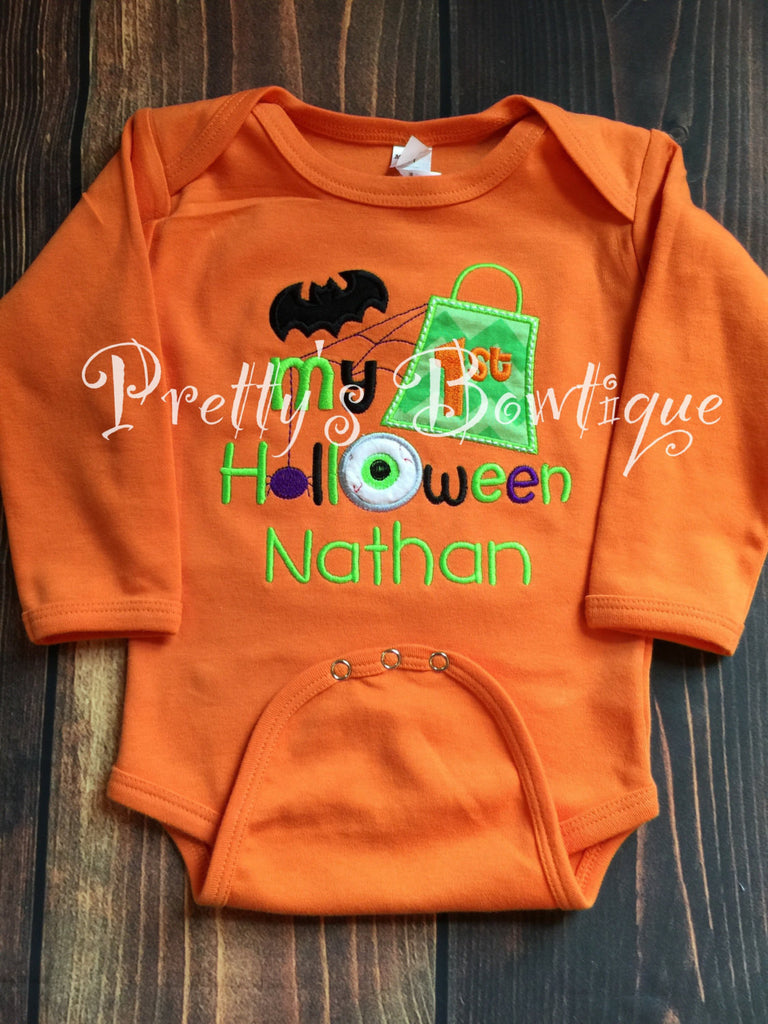 Baby Boy 1st Halloween One piece or T-shirt -- personalized boys Halloween outfit bodysuit or shirt-- Bat - Pretty's Bowtique