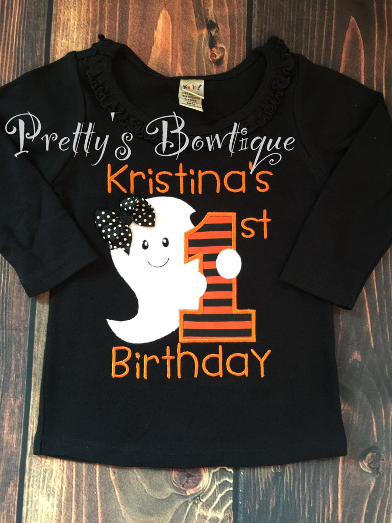 Girls Halloween BirthdayOutfit – 3-Pieces Including Ruffle Sleeve Shirt, Striped Leggings with Ruffle & Headband -- 1st Birthday Halloween - Pretty's Bowtique