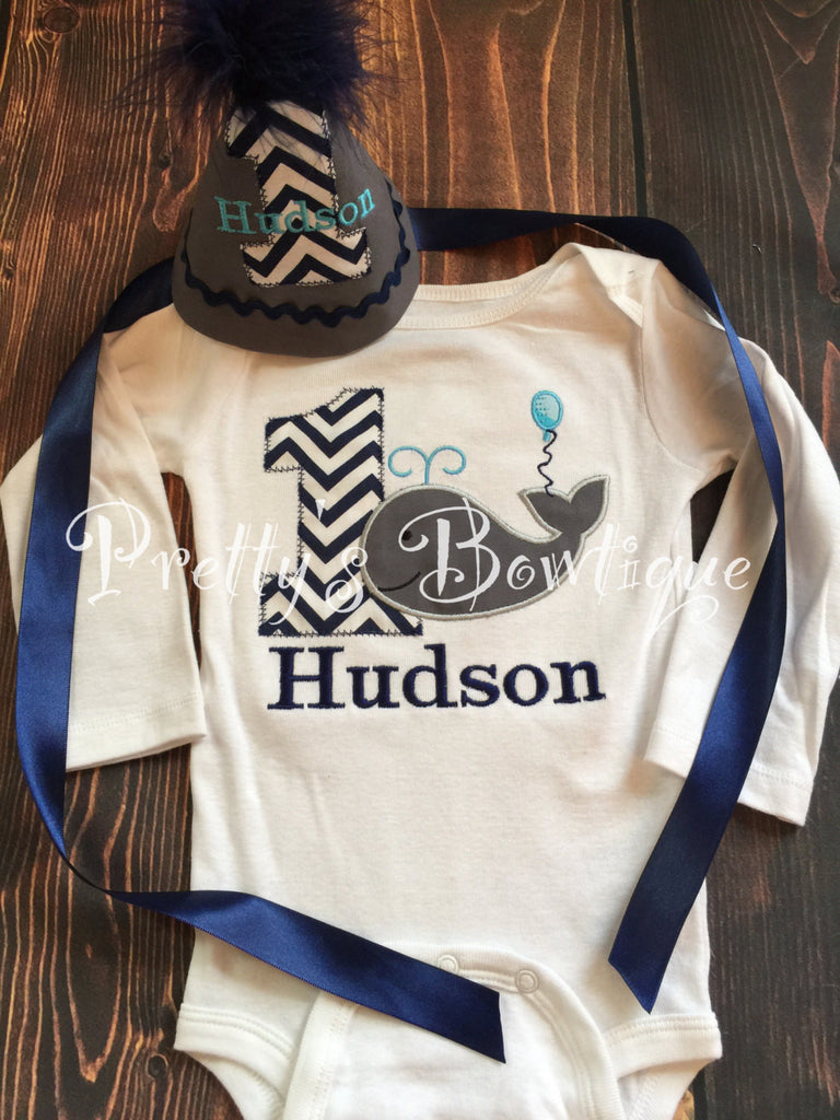 Boys Whale 1st Birthday Shirt or Bodysuit  - Custom Birthday outfit Whale - Pretty's Bowtique