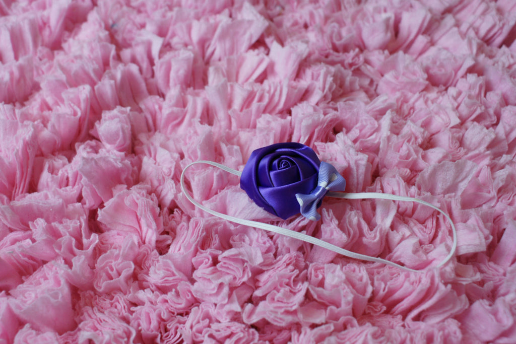Satin rolled rose headband newborn with bow - Pretty's Bowtique