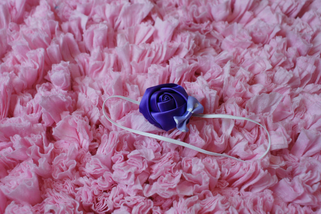 Satin rolled rose headband newborn with bow - Pretty's Bowtique
