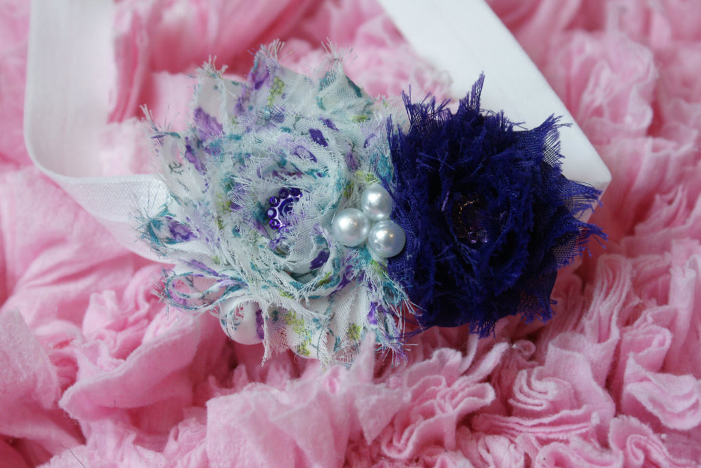 Shabby Rose Purple Headband with pearls and rhinestone embellishment - Pretty's Bowtique