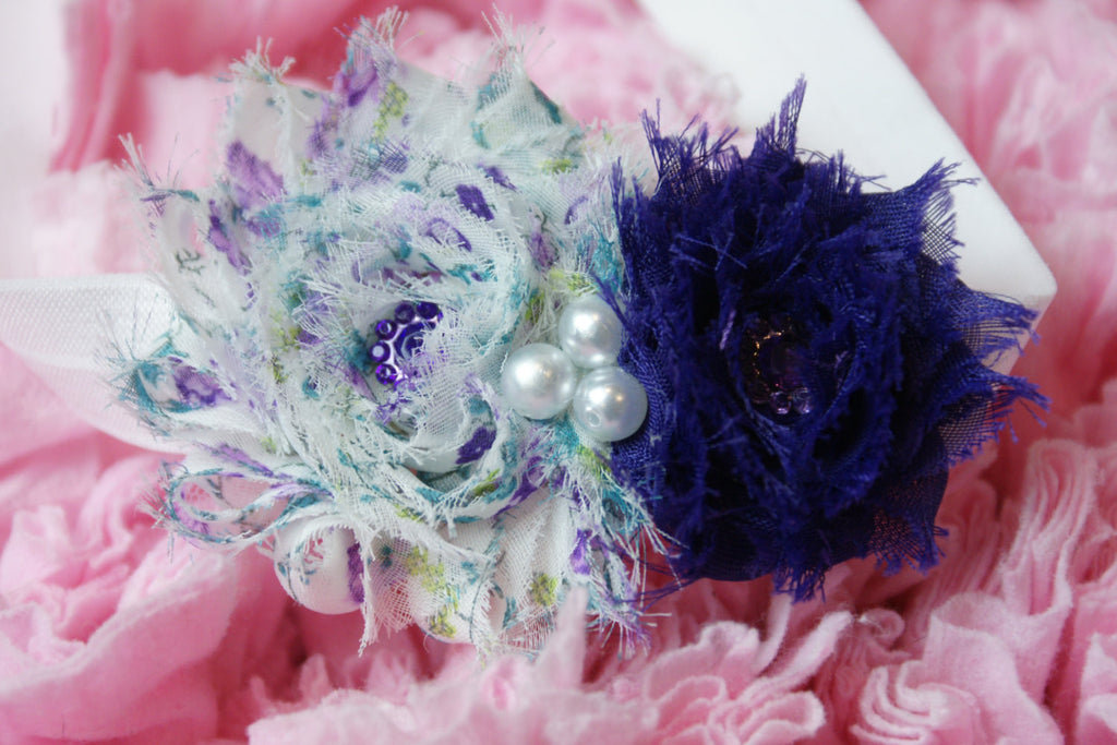 Shabby Rose Purple Headband with pearls and rhinestone embellishment - Pretty's Bowtique