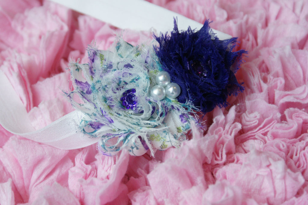 Shabby Rose Purple Headband with pearls and rhinestone embellishment - Pretty's Bowtique