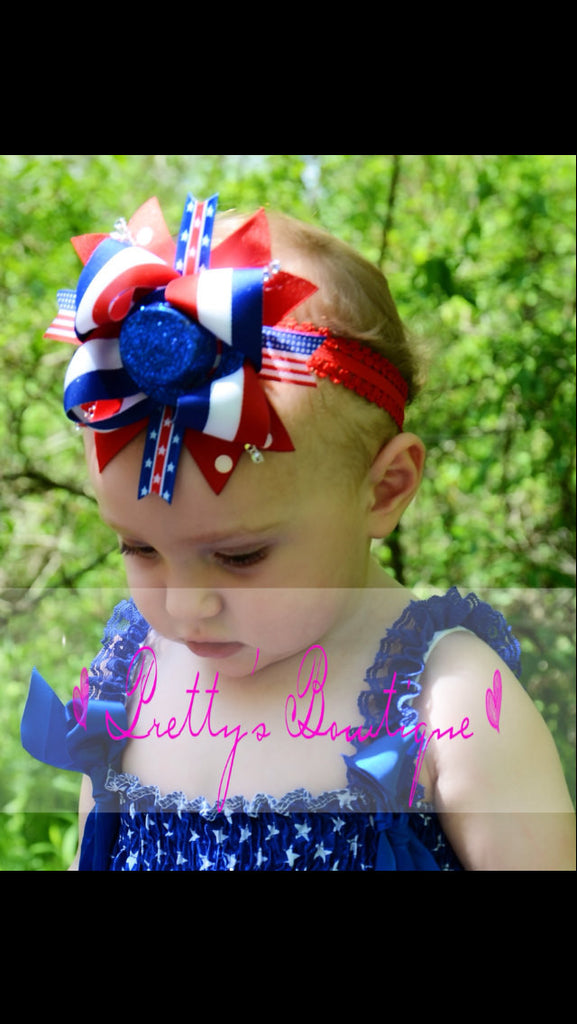 Fourth of July Bow Patriotic top hat bow 4th of July Bow - Pretty's Bowtique